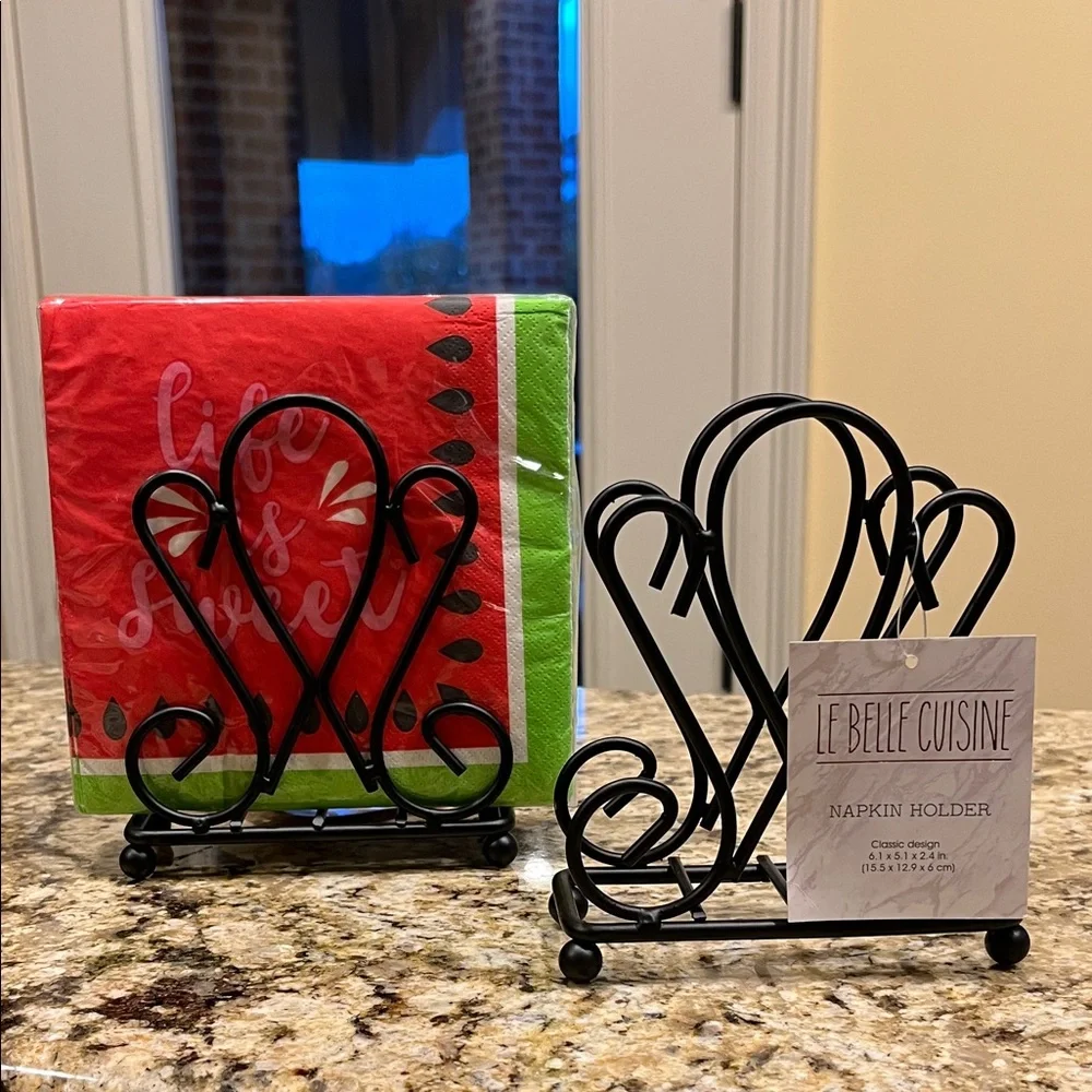 “Le Belle Cuisine” Set of 2 Matching Napkin Holders & 40ct Life is Sweet Napkins